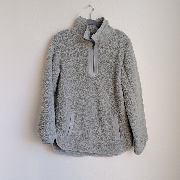Abercrombie Sherpa Teddy 1/4 Zip Green Deep Pile Fleece Pullover, size XL - Picture 1 of 6